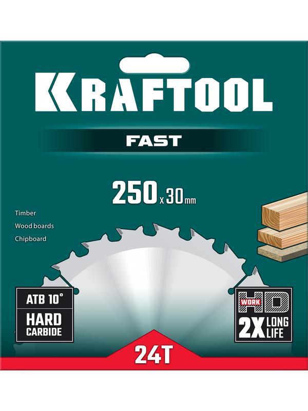 Пильный диск по дереву Kraftool Fast, 250 х 30 мм, 24Т (36950-250-30)