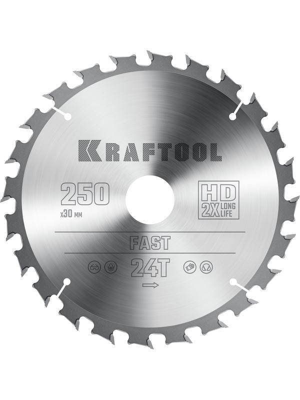 Пильный диск по дереву Kraftool Fast, 250 х 30 мм, 24Т (36950-250-30)