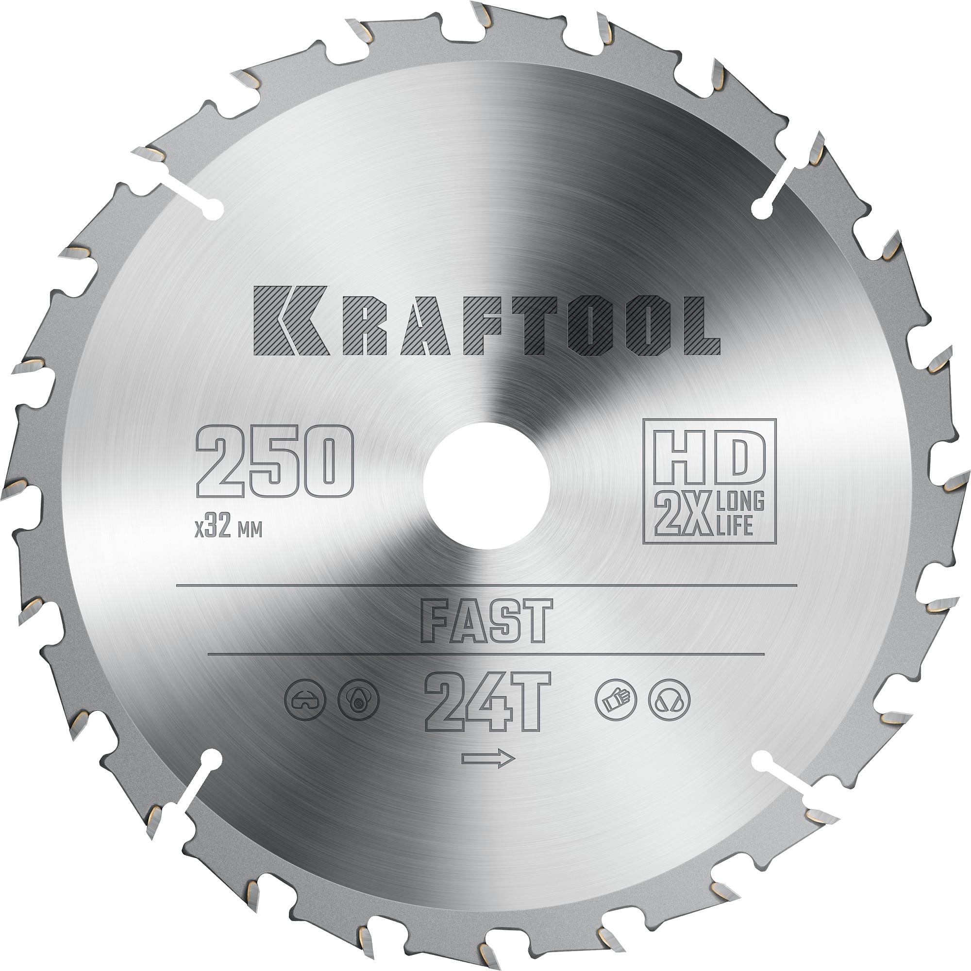 Пильный диск по дереву Kraftool Fast, 250 х 32 мм, 24Т (36950-250-32)