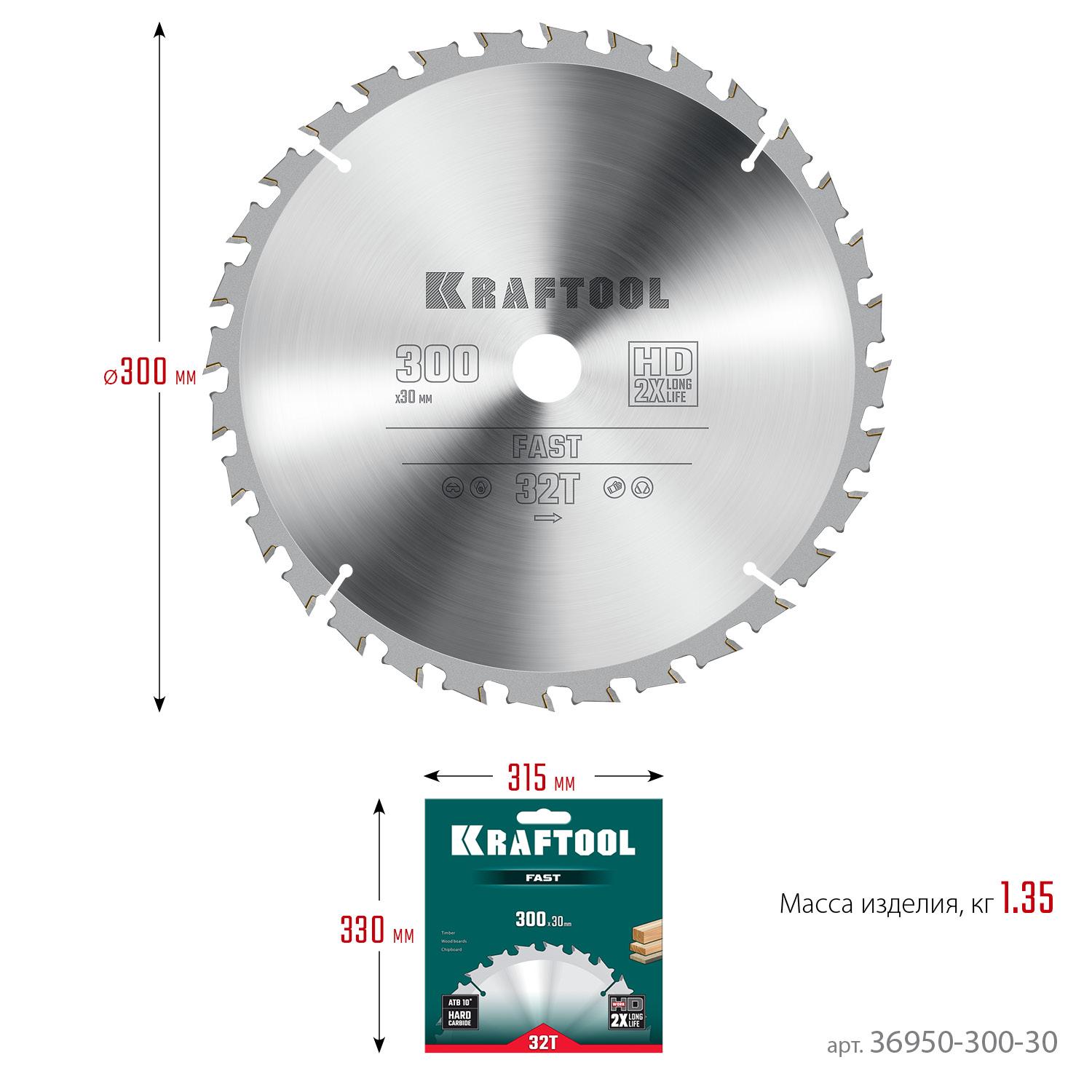 Пильный диск по дереву Kraftool Fast, 300 х 30 мм, 32Т (36950-300-30)