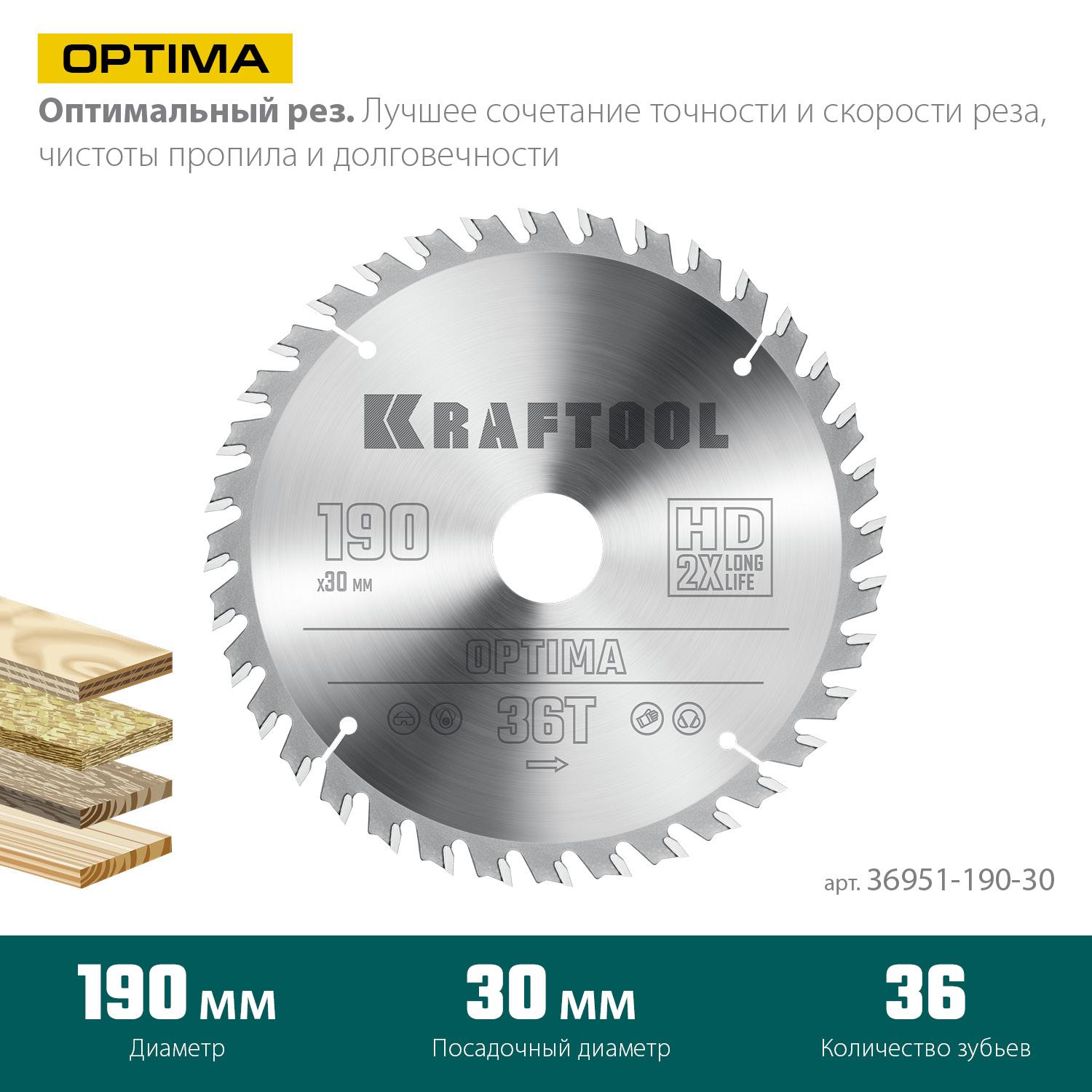 Пильный диск по дереву Kraftool Optima, 190 х 30 мм, 36Т (36951-190-30)