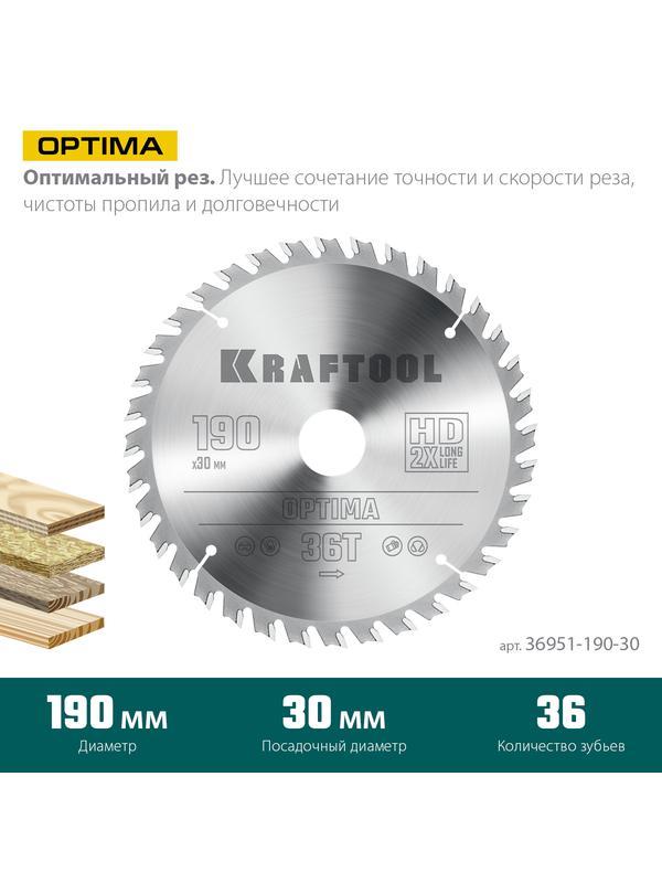 Пильный диск по дереву Kraftool Optima, 190 х 30 мм, 36Т (36951-190-30)