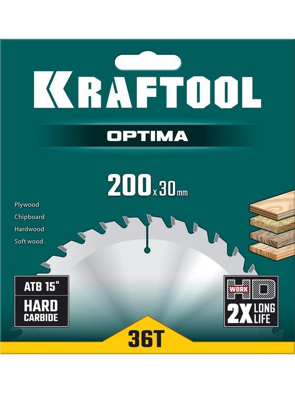 Пильный диск по дереву Kraftool Optima, 200 х 30 мм, 36Т (36951-200-30)