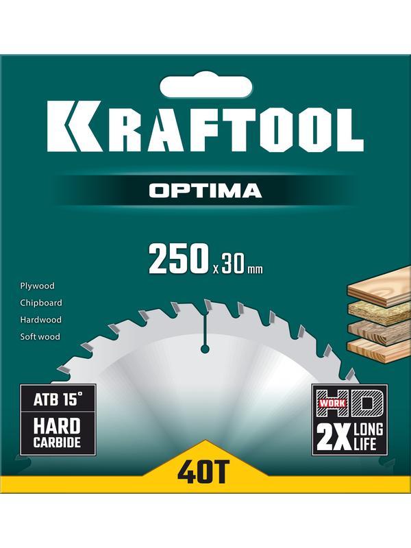 Пильный диск по дереву Kraftool Optima, 250 х 30 мм, 40Т (36951-250-30)
