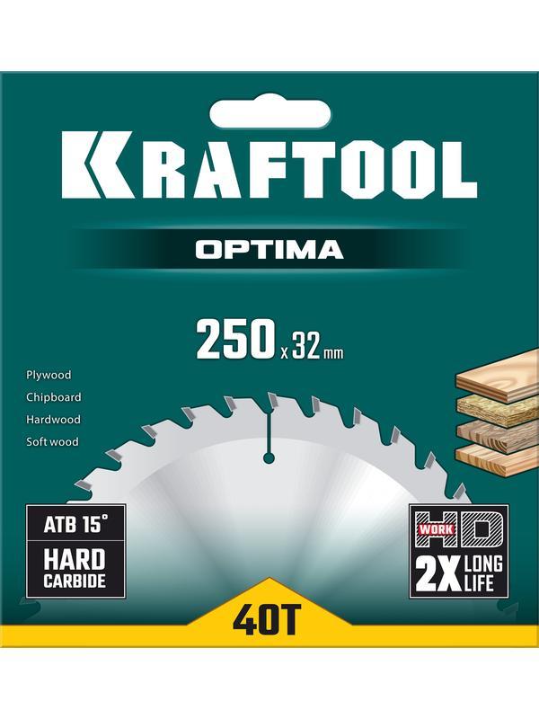 Пильный диск по дереву Kraftool Optima, 250 х 32 мм, 40Т (36951-250-32)