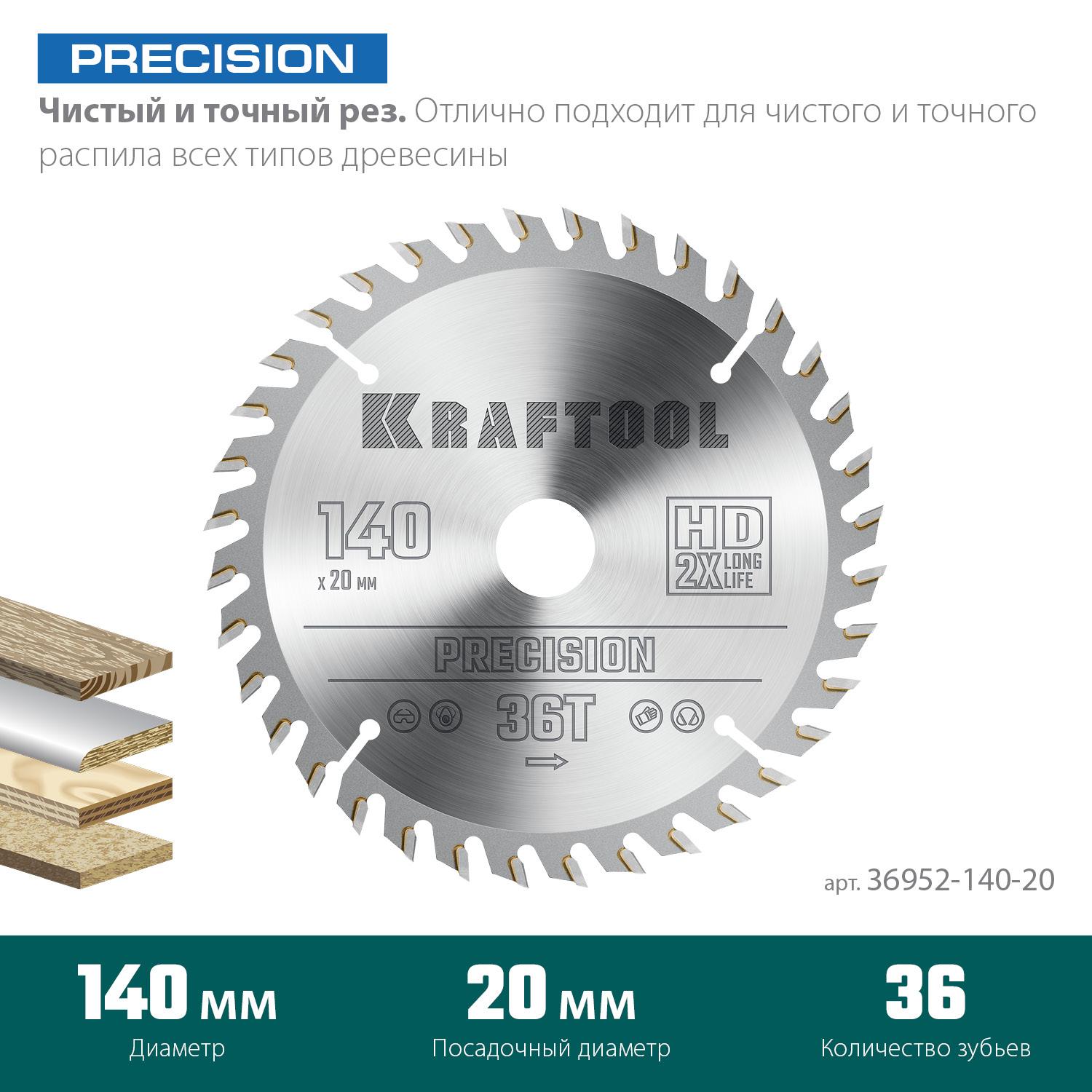 Пильный диск по дереву Kraftool Precision, 140 х 20 мм, 36Т (36952-140-20)