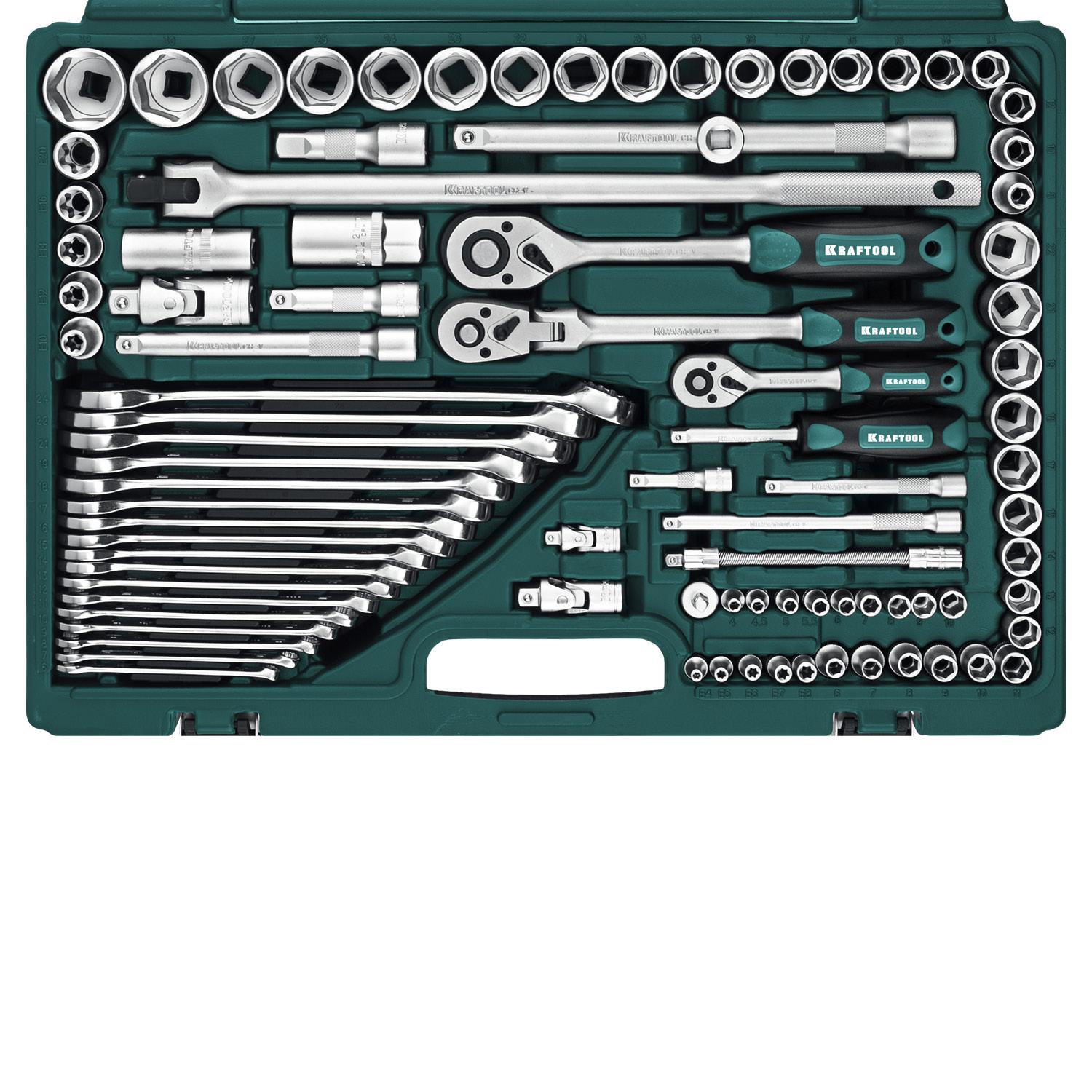 KRAFTOOL EXTREM-142, 142 предм., (1/2″+3/8″+1/4″), универсальный набор инструмента (27889-H142)