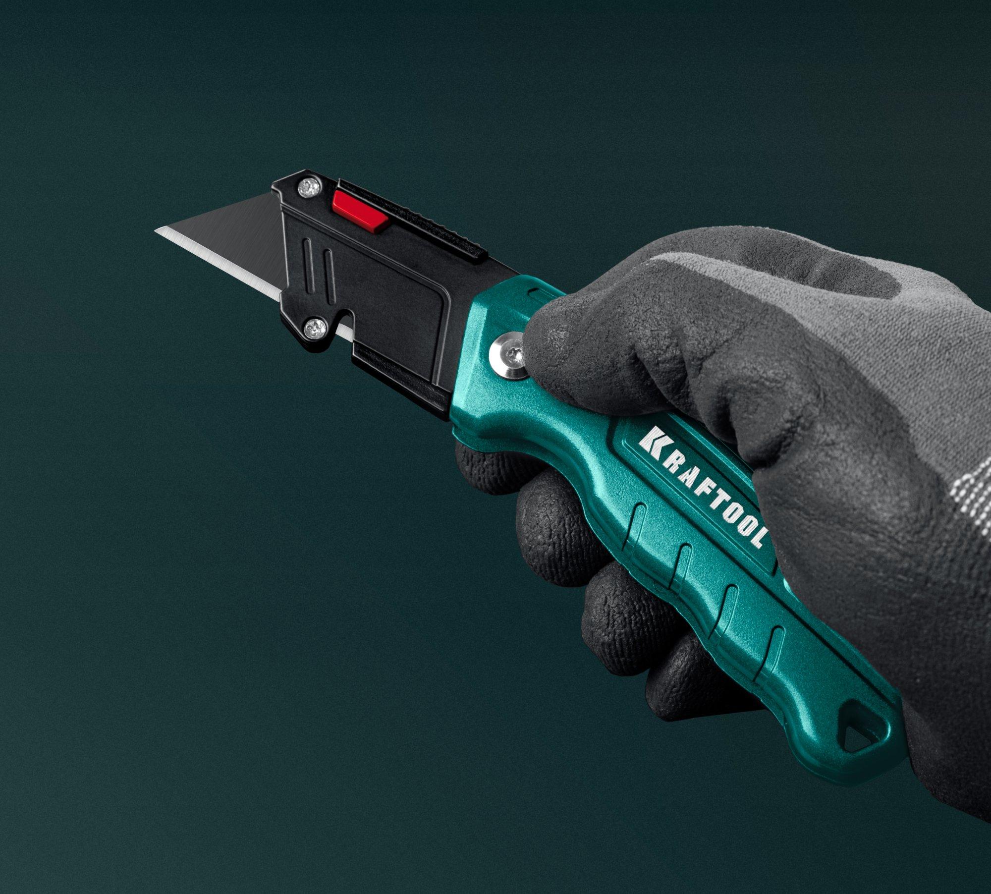 KRAFTOOL Helfer, компактный складной нож с трапециевидным лезвием, тип А24 (09242)