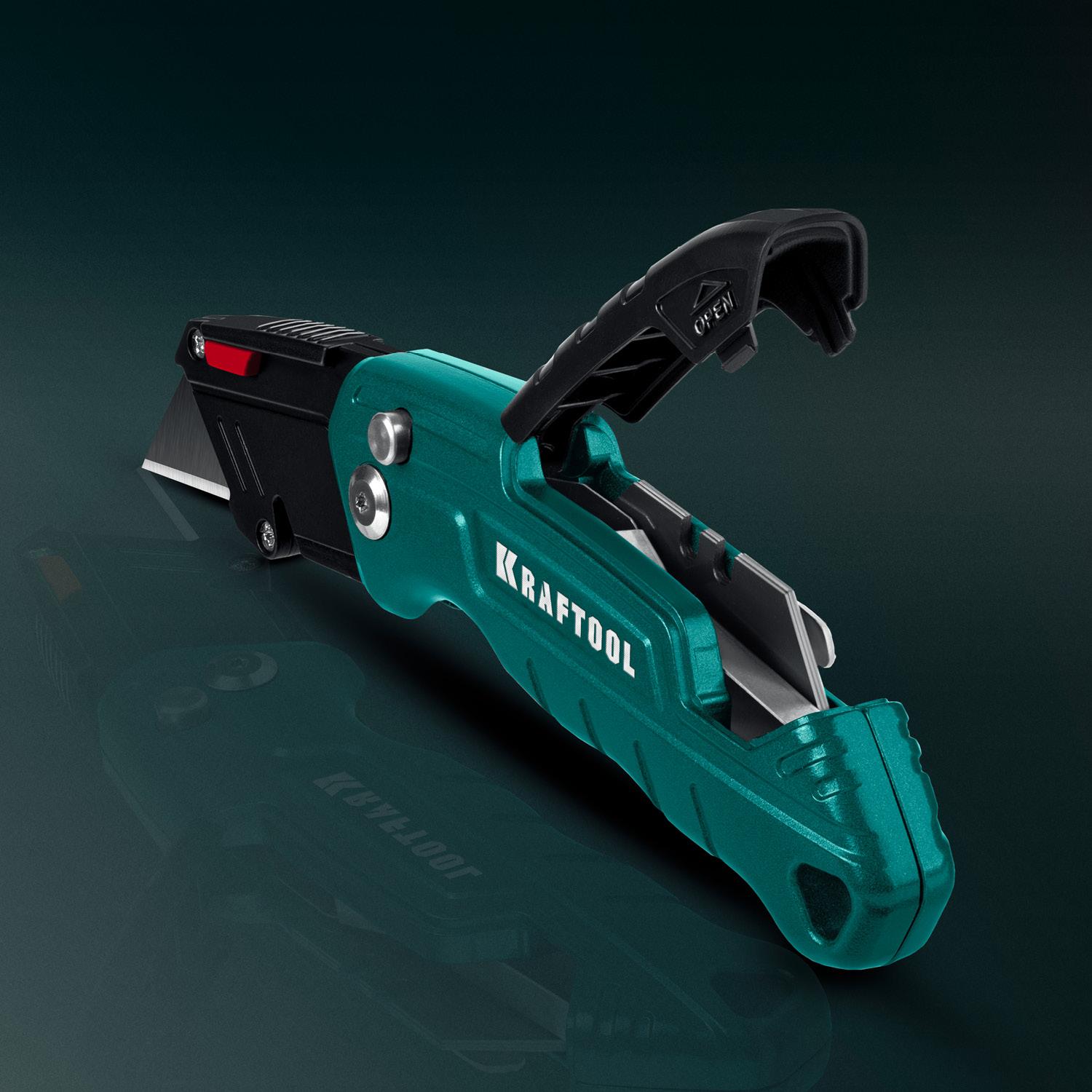 KRAFTOOL Helfer, компактный складной нож с трапециевидным лезвием, тип А24 (09242)