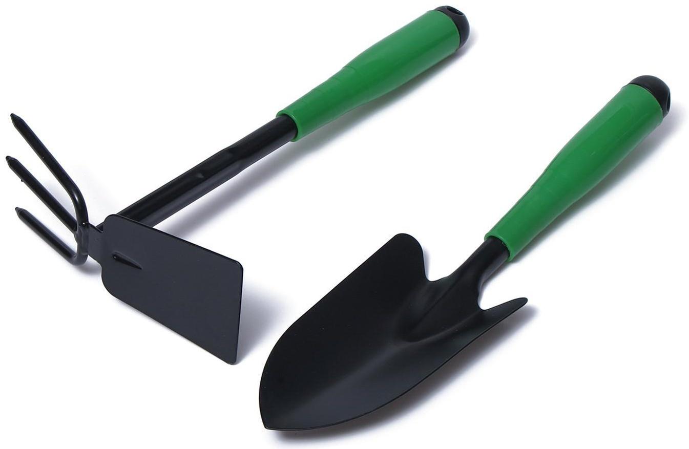 Набор садового инструмента, 2 предмета: мотыжка, совок, длина 35 см, пластиковые ручки