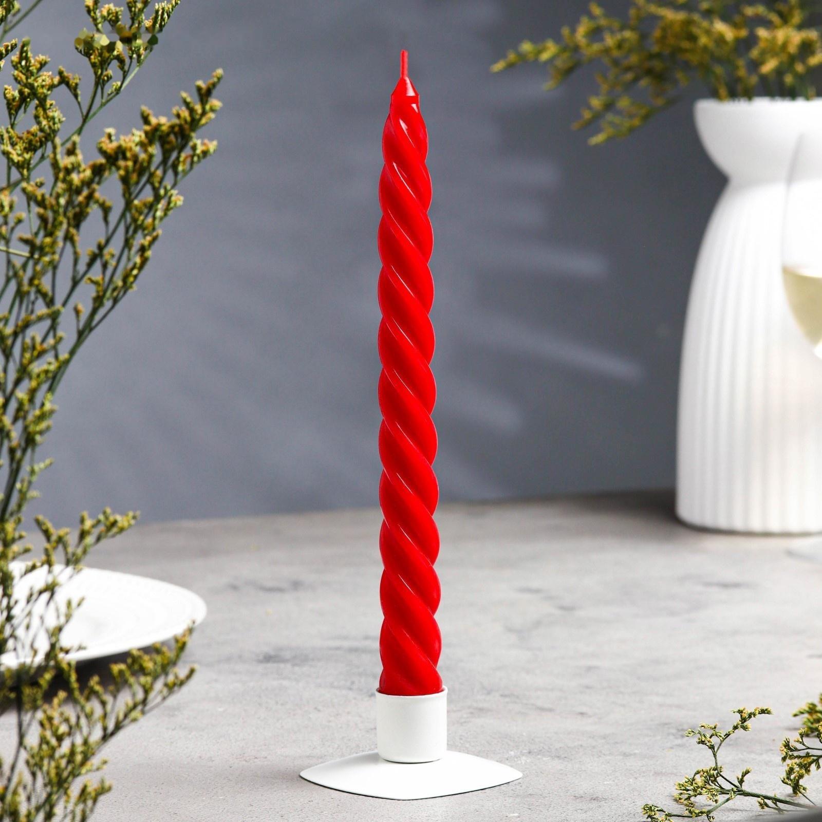 Набор свечей витых,  2,3х 24,5 см, 12 штук, красный
