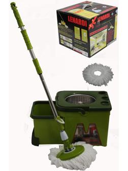 Набор для уборки Lenardi: швабра, ведро, ёмкость для отжима, отсеки для хранения, цвет зелёный