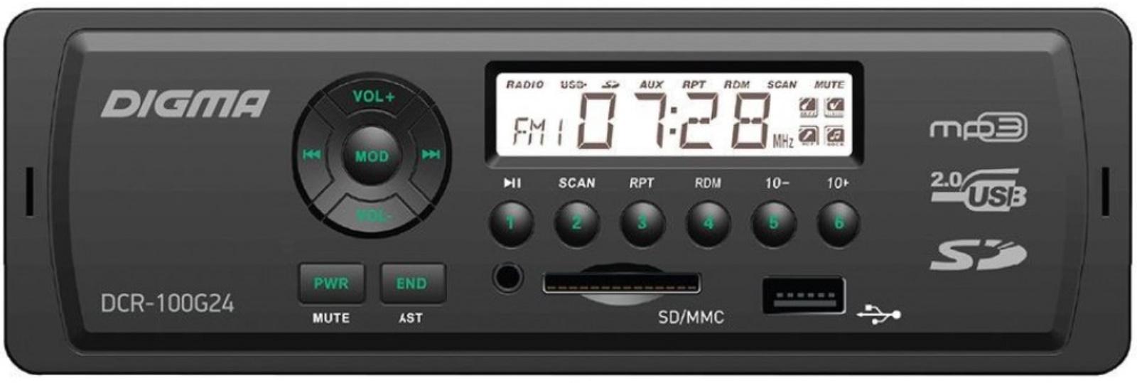 Автомагнитола Digma DCR-100G24, 24 В