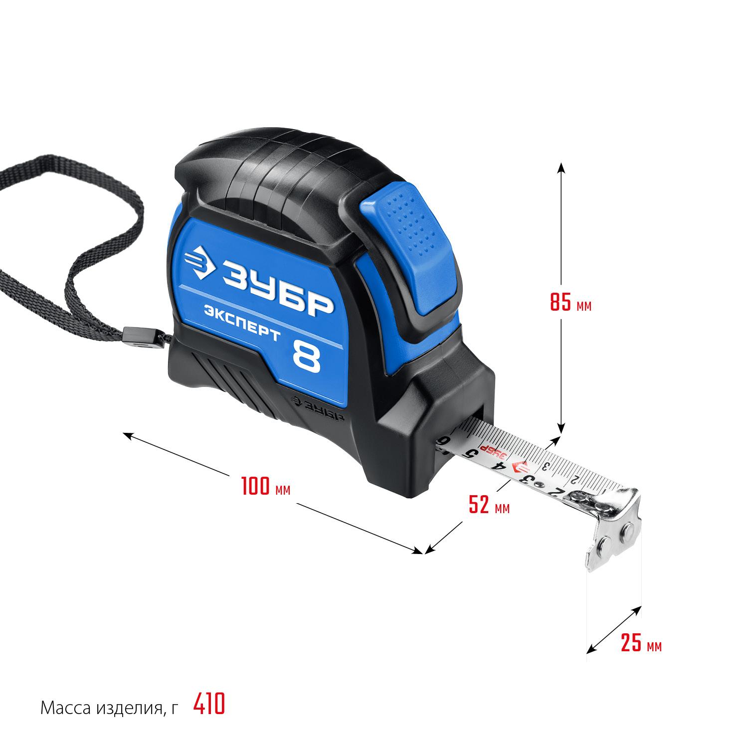 Рулетка измерительная ЗУБР ЭКСПЕРТ 34057-08-25, с автостопом / 8 м х 25 мм.