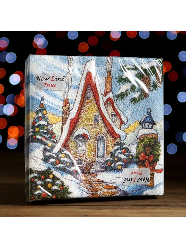 Новогодние салфетки бумажные New Line FRESCO Зимний домик 2 слоя 20 листов 33*33