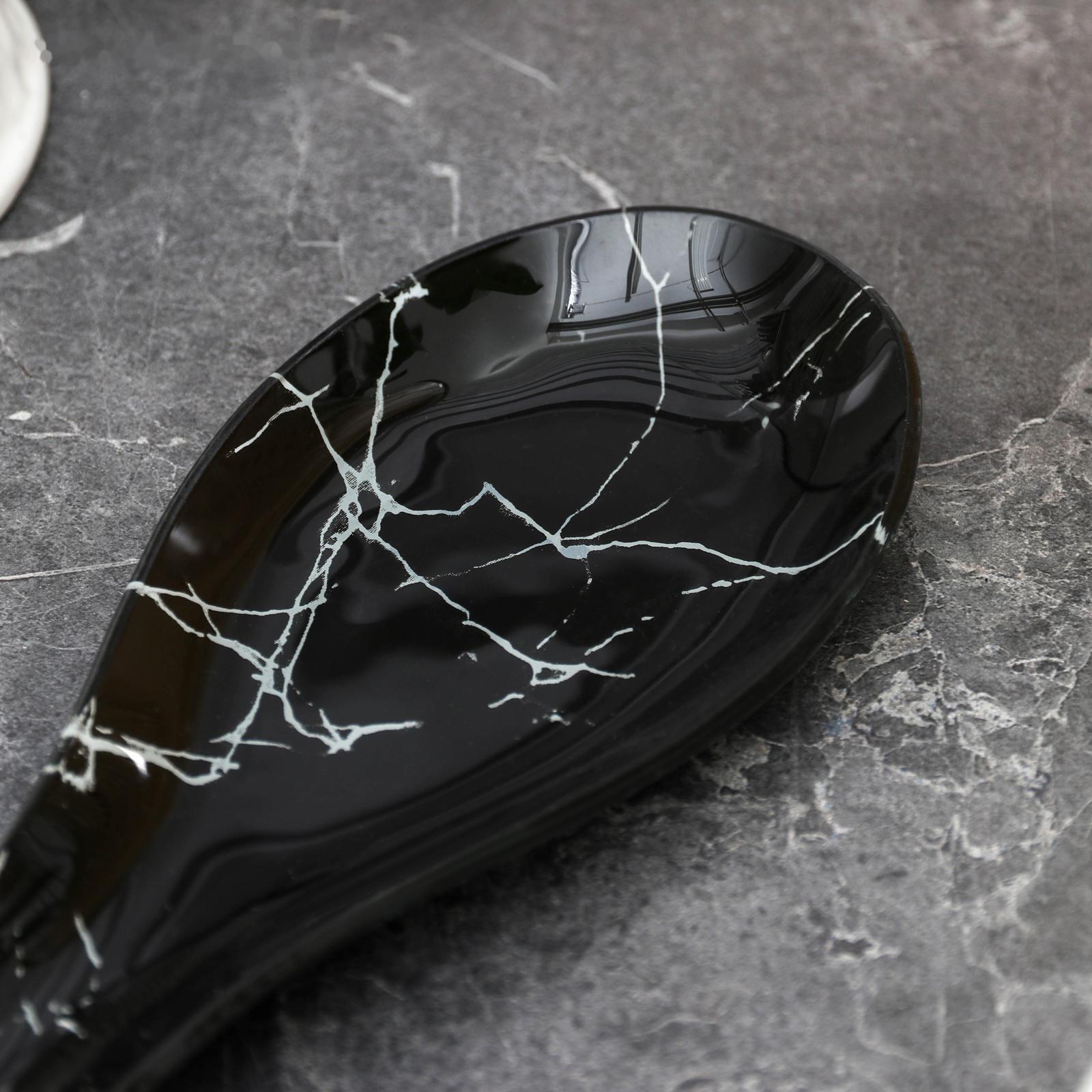 Подставка стеклянная под ложку Доляна «Марбл чёрный», 23,5×8,3 см, цвет чёрный