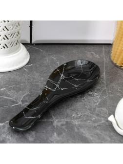 Подставка стеклянная под ложку Доляна «Марбл чёрный», 23,5×8,3 см, цвет чёрный