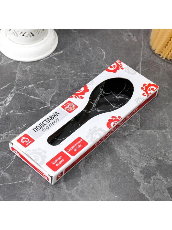 Подставка стеклянная под ложку Доляна «Марбл чёрный», 23,5×8,3 см, цвет чёрный