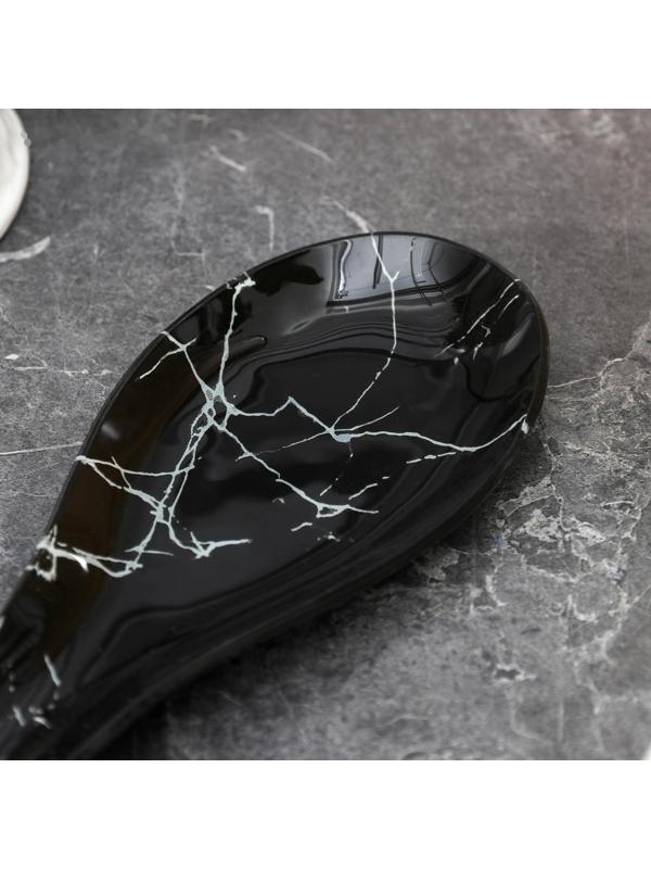 Подставка стеклянная под ложку Доляна «Марбл чёрный», 23,5×8,3 см, цвет чёрный