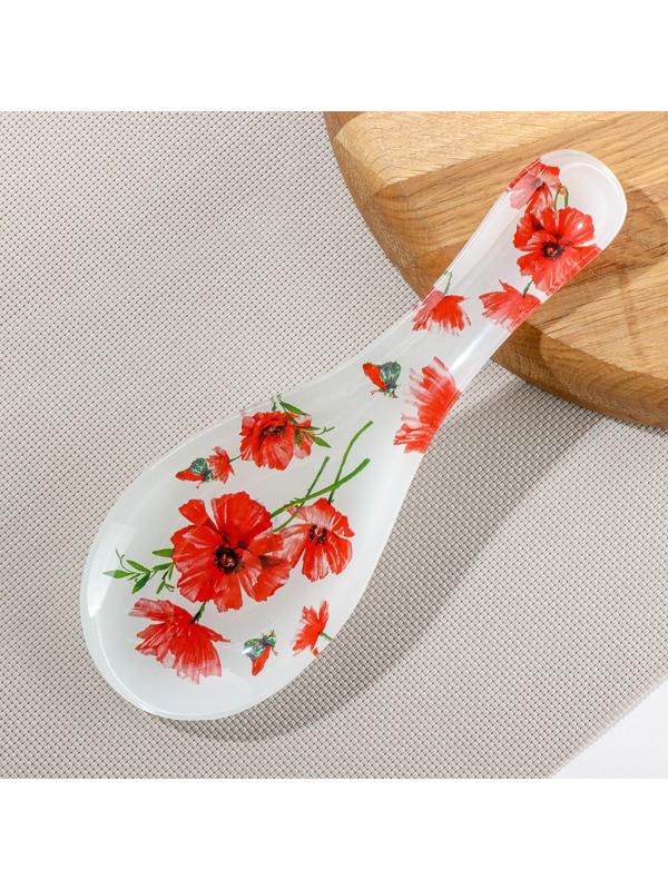 Подставка стеклянная под ложку Доляна «Красные маки», 23,5×8,3 см