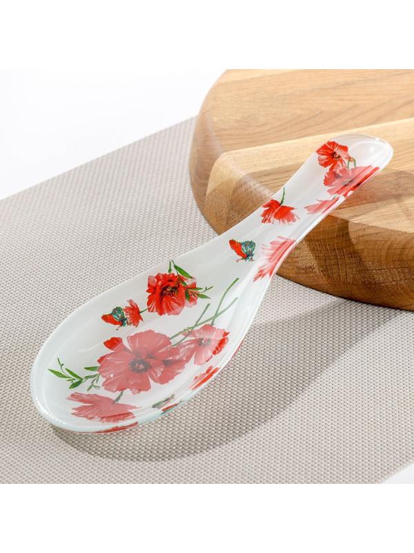 Подставка стеклянная под ложку Доляна «Красные маки», 23,5×8,3 см