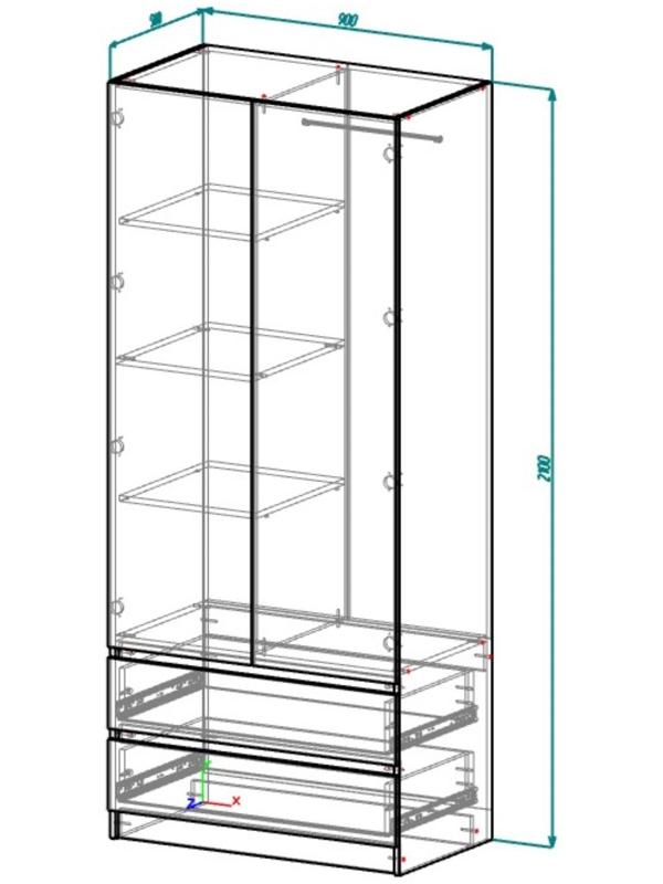 Шкаф 2х ств Мадера с 2-мя ящиками, 900х500х2100, Черный