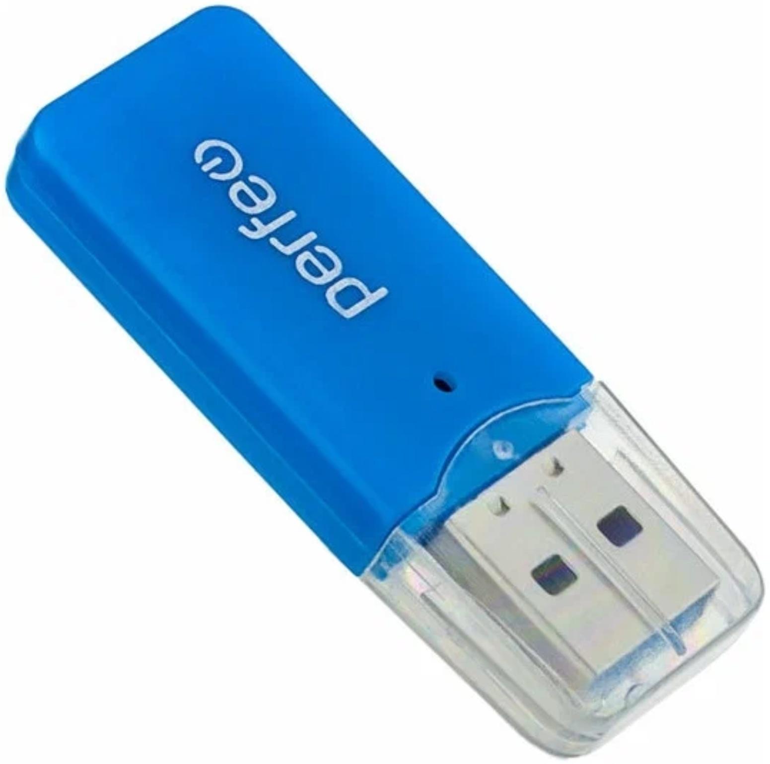 Кард-ридер Perfeo PF-VI-R022, USB/Micro SD, синий