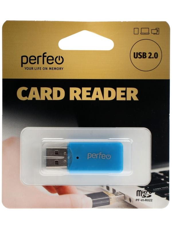 Кард-ридер Perfeo PF-VI-R022, USB/Micro SD, синий