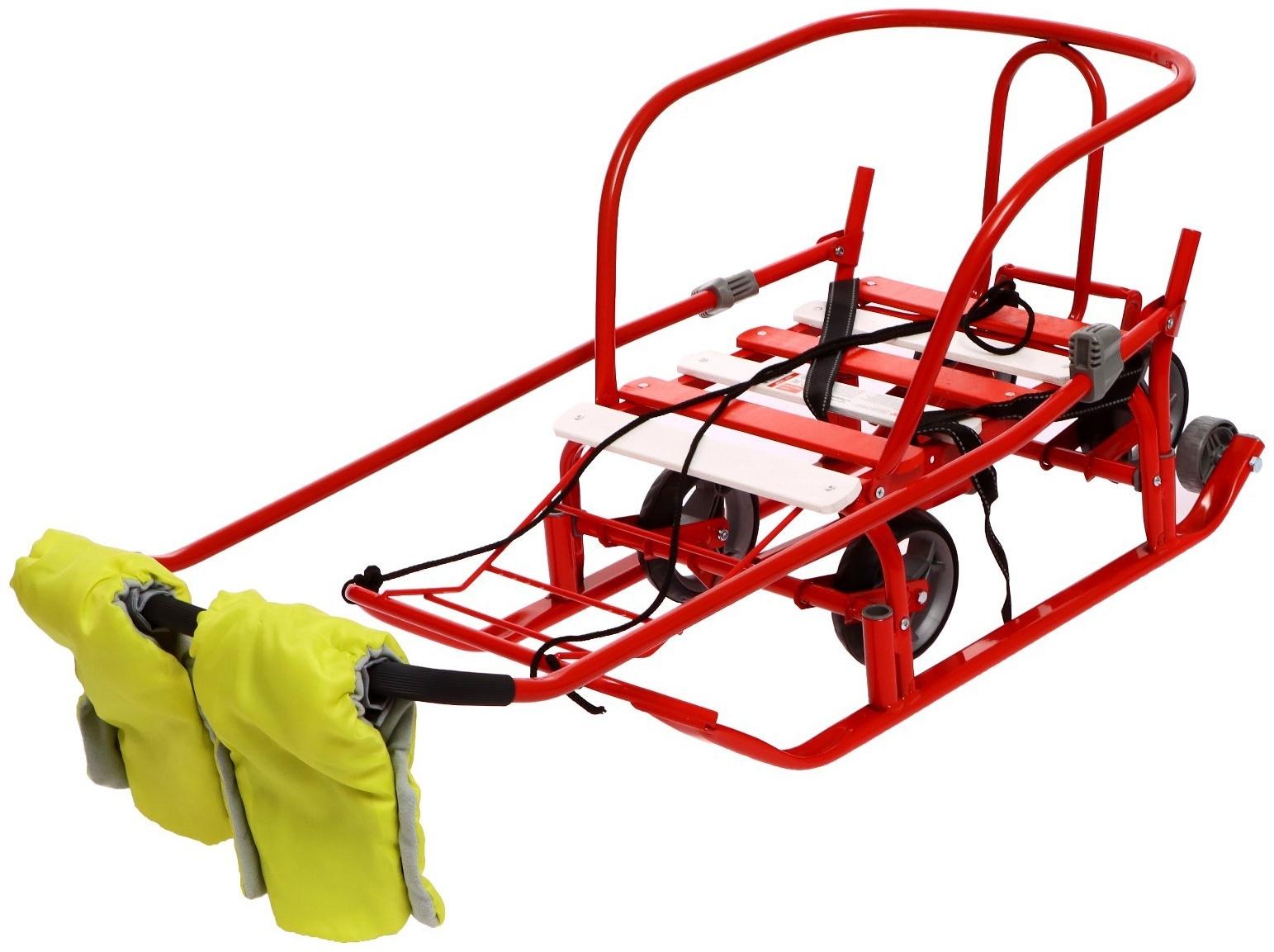 Санки «Тимка 3К универсал», с рукавичками алый