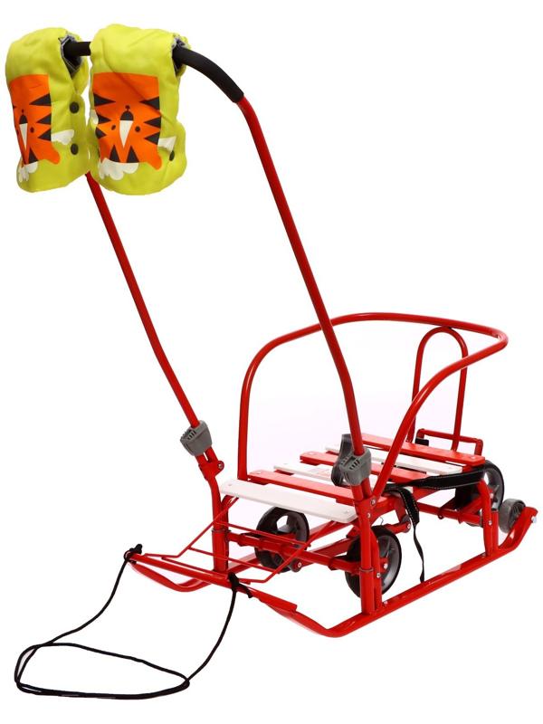 Санки «Тимка 3К универсал», с рукавичками алый