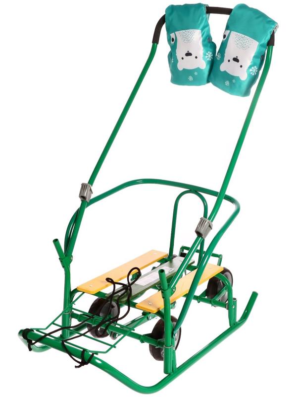 Санки «Ветерок 7 универсал», с рукавичками, цвет зелёный