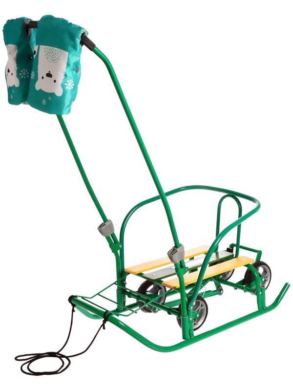 Санки «Ветерок 7 универсал», с рукавичками, цвет зелёный