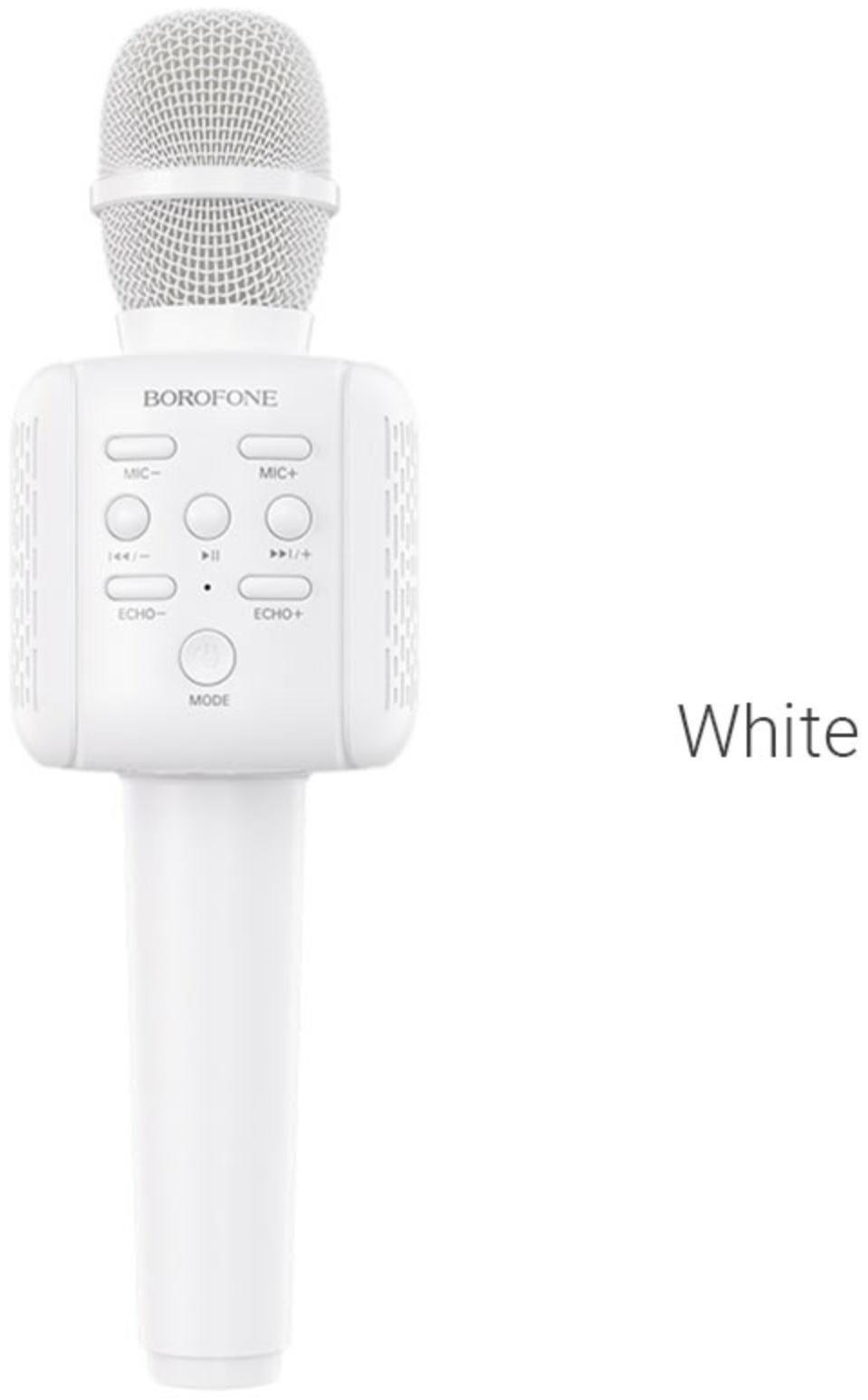 Микрофон для караоке Borofone BF1 Rhyme, 5 Вт, microSD, USB, 1200 мАч, белый
