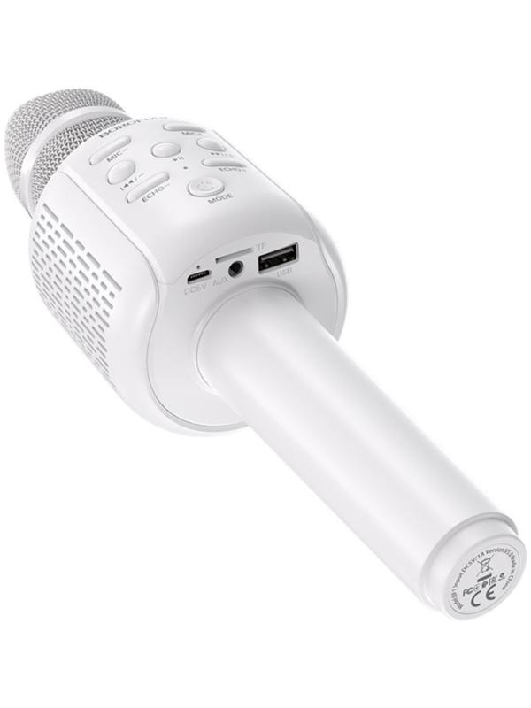 Микрофон для караоке Borofone BF1 Rhyme, 5 Вт, microSD, USB, 1200 мАч, белый