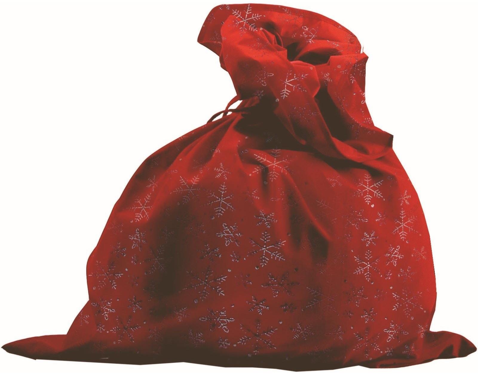 Мешок Деда Мороза со снежинками, цвет красный, сатин