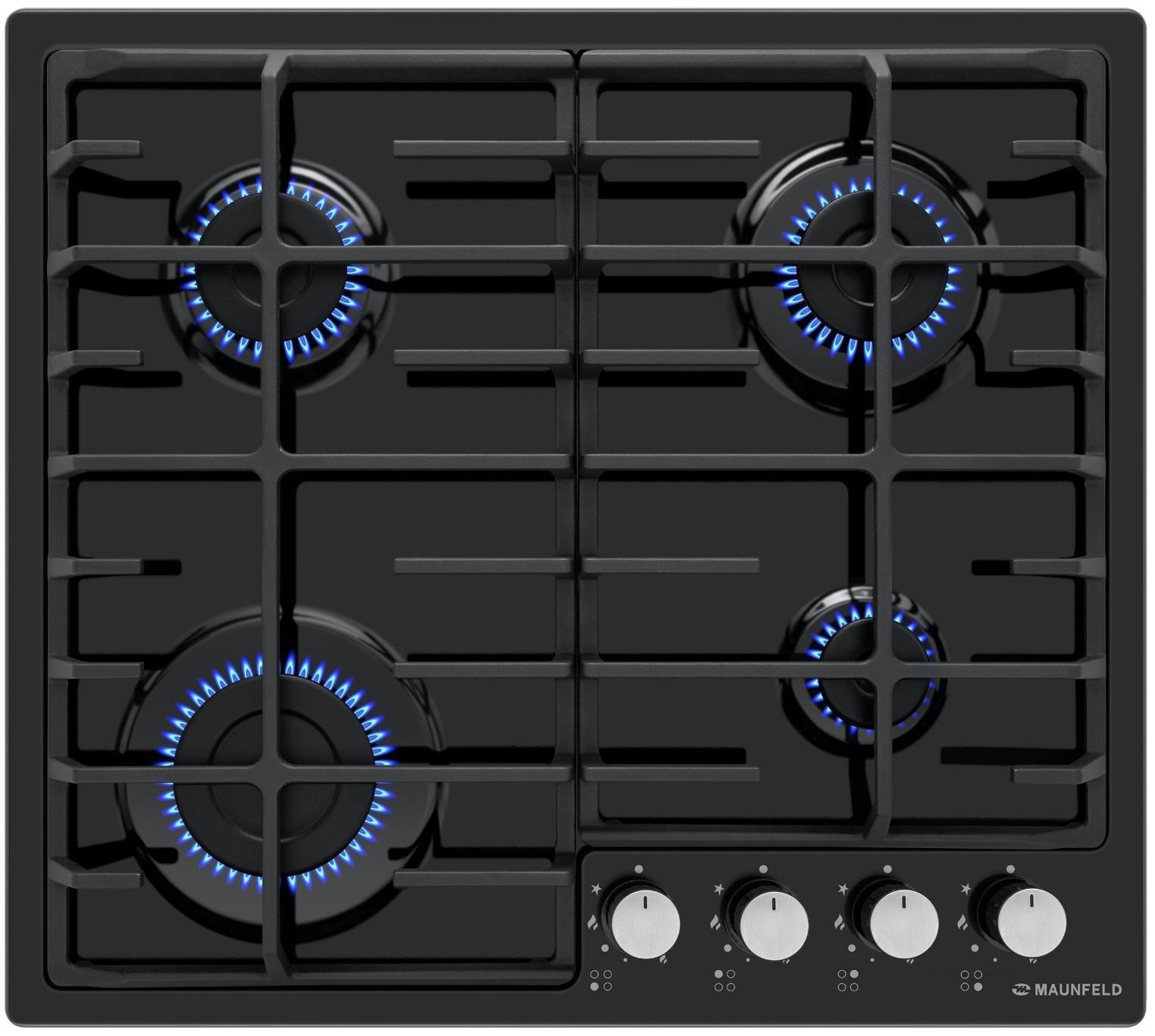 Варочная поверхность MAUNFELD EGHE.64.6CB/G, газовая, 4 конфорки, чёрная