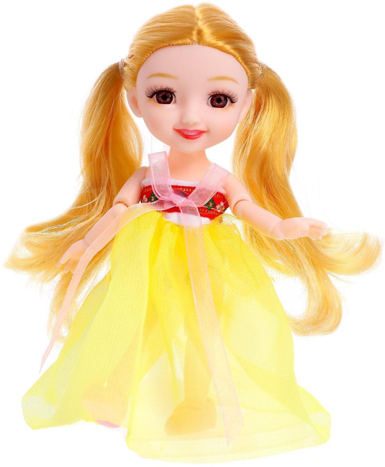 Кукла шарнирная «Женечка» в платье, цвет жёлтый