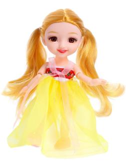 Кукла шарнирная «Женечка» в платье, цвет жёлтый