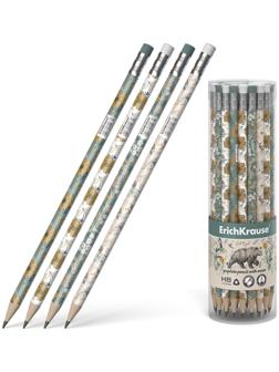 Карандаш чернографитный с ластиком ErichKrause Natural Life (простой), HB, грифель d 2.2 мм, трeхгранный, с принтом, из люкс древесины, микс