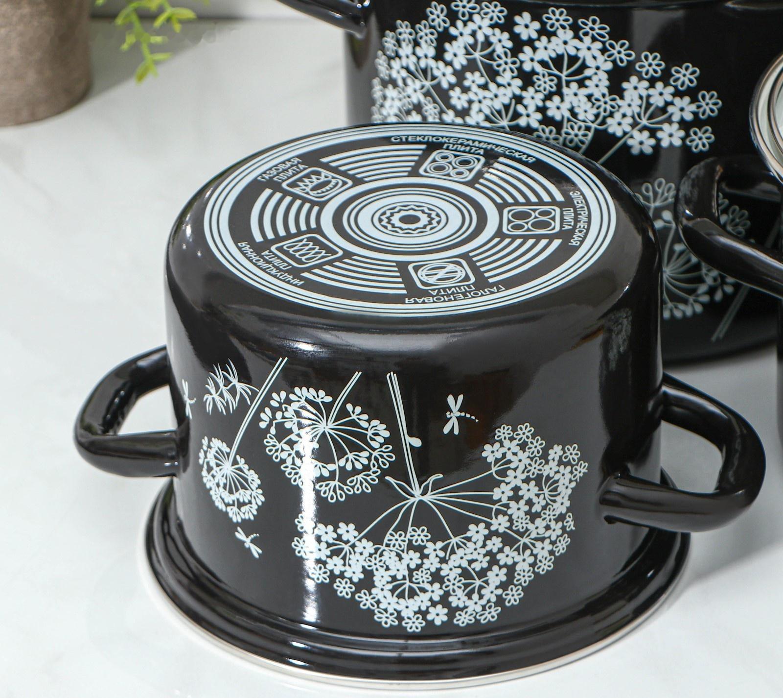 Набор кастрюль «Ажур», 3 предмета: 2.4 л, 3.4 л, 5 л, цвет черный