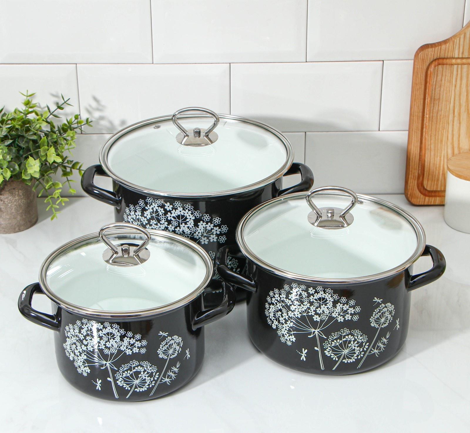 Набор кастрюль «Ажур», 3 предмета: 2.4 л, 3.4 л, 5 л, цвет черный