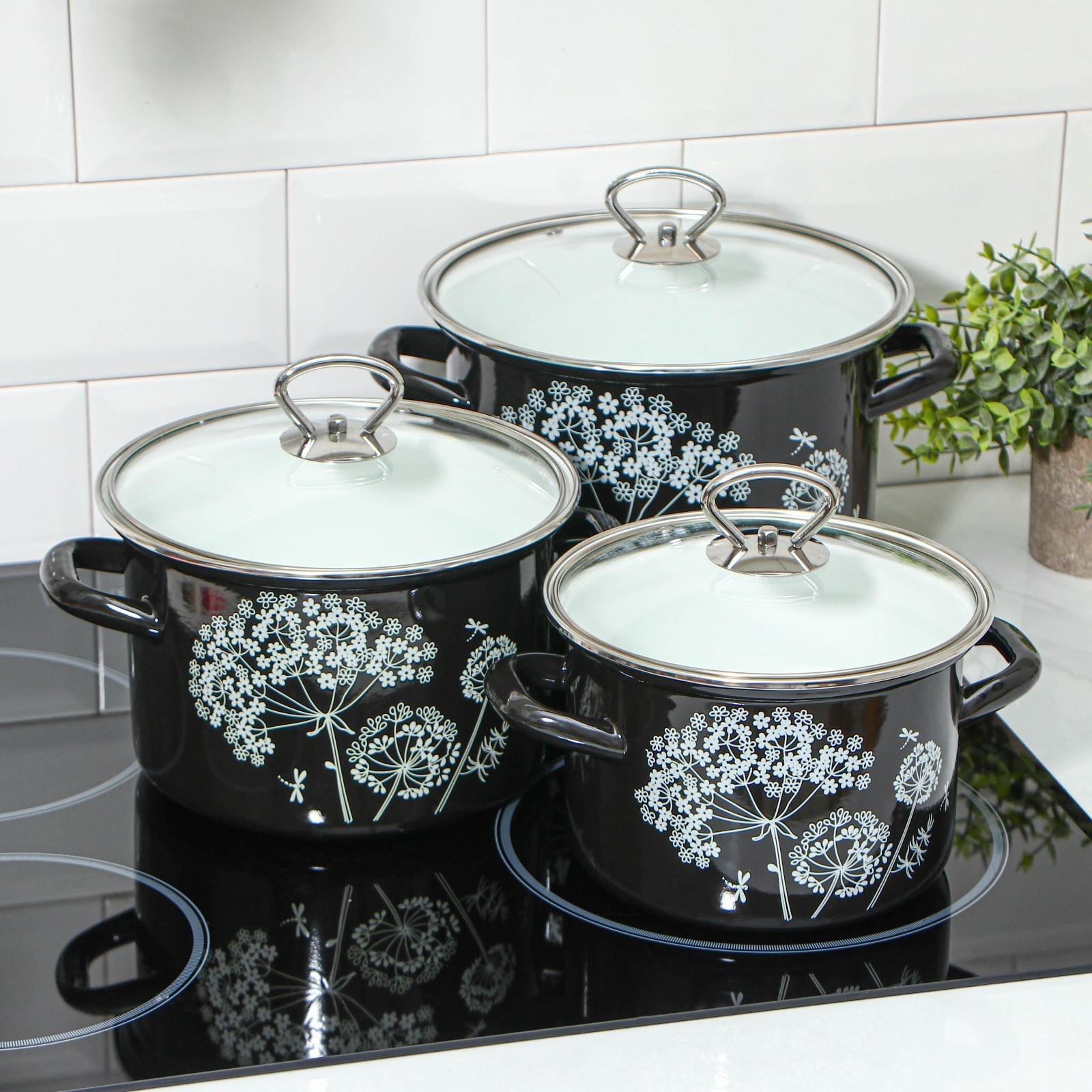 Набор кастрюль «Ажур», 3 предмета: 2.4 л, 3.4 л, 5 л, цвет черный