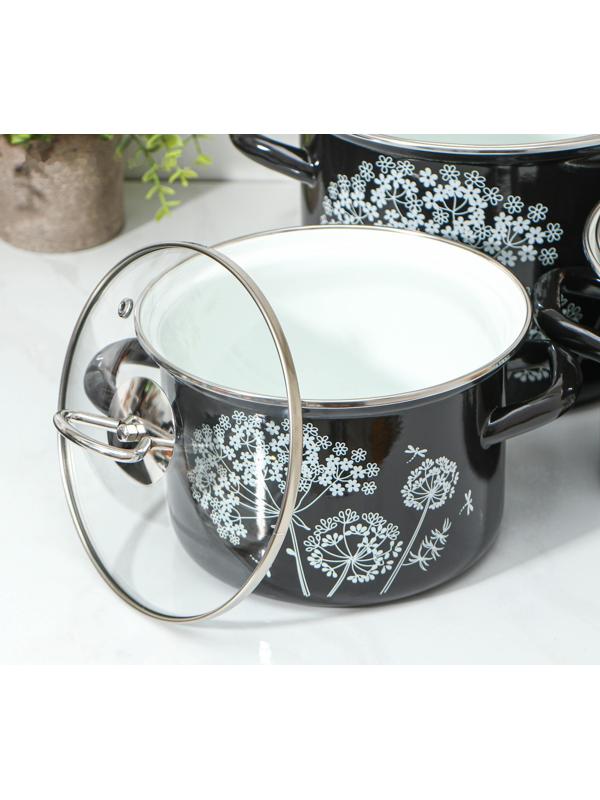 Набор кастрюль «Ажур», 3 предмета: 2.4 л, 3.4 л, 5 л, цвет черный