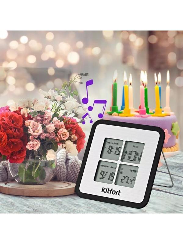 Часы КТ-3301, термометр, календарь, таймер, белый