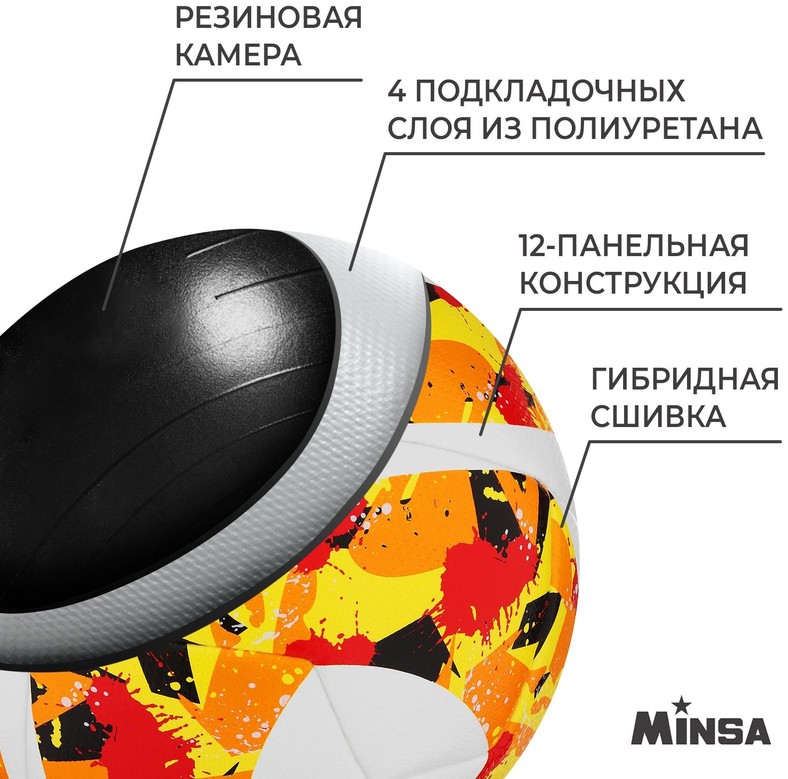 Мяч футбольный MINSA Futsal Club, PU, гибридная сшивка, размер 4