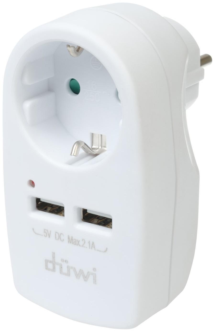 Адаптер 1 гнездо + 2 USB порта на европейскую вилку с/з 16A 230В 3680Вт IP20 белый  27418 6,