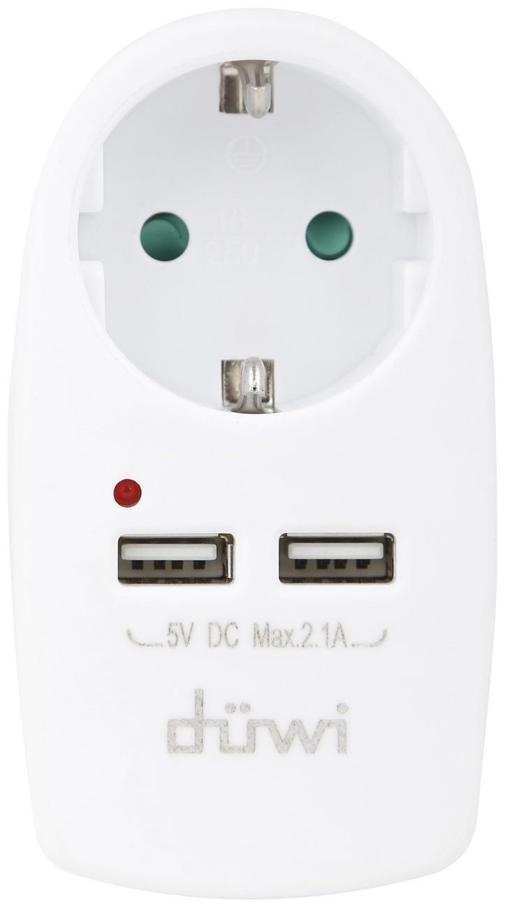 Адаптер 1 гнездо + 2 USB порта на европейскую вилку с/з 16A 230В 3680Вт IP20 белый  27418 6,