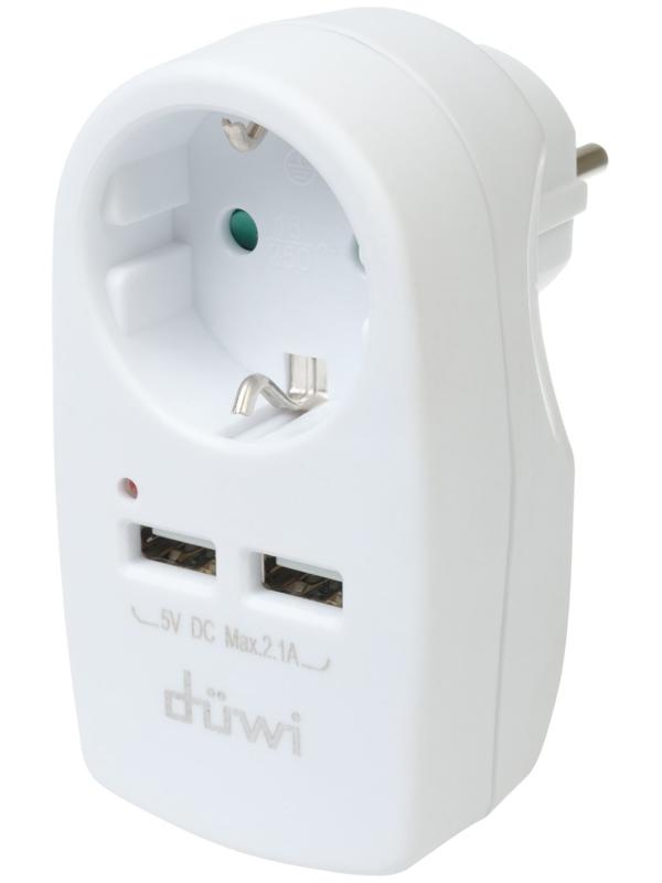 Адаптер 1 гнездо + 2 USB порта на европейскую вилку с/з 16A 230В 3680Вт IP20 белый  27418 6,