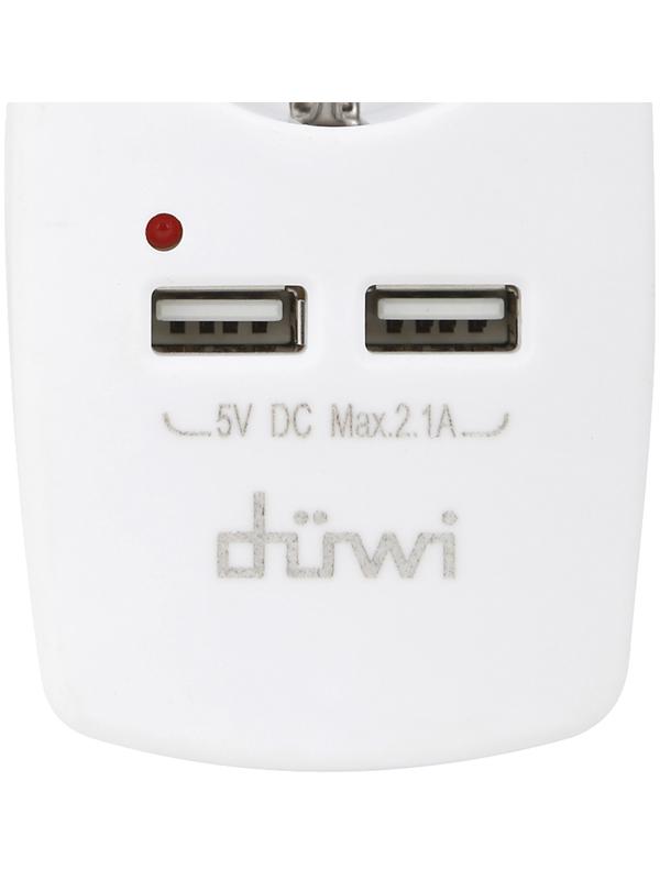 Адаптер 1 гнездо + 2 USB порта на европейскую вилку с/з 16A 230В 3680Вт IP20 белый  27418 6,