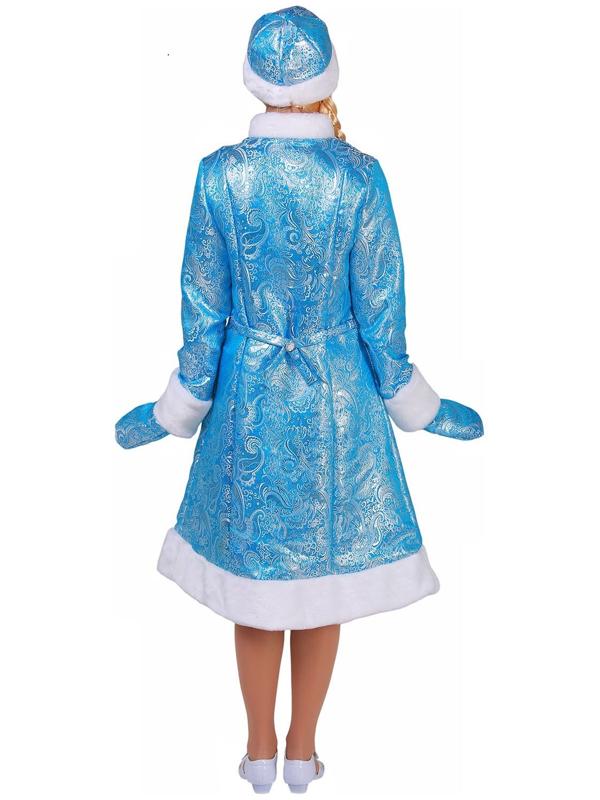 Карнавальный костюм «Снегурочка», шуба из парчи, шапочка, рукавички, цвет голубой, р. 46